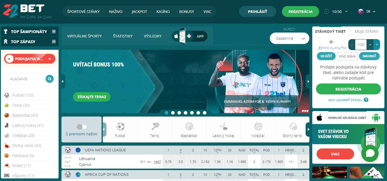 22Bet Sport Betting in Slovakia, stavkovekancelarie.tv