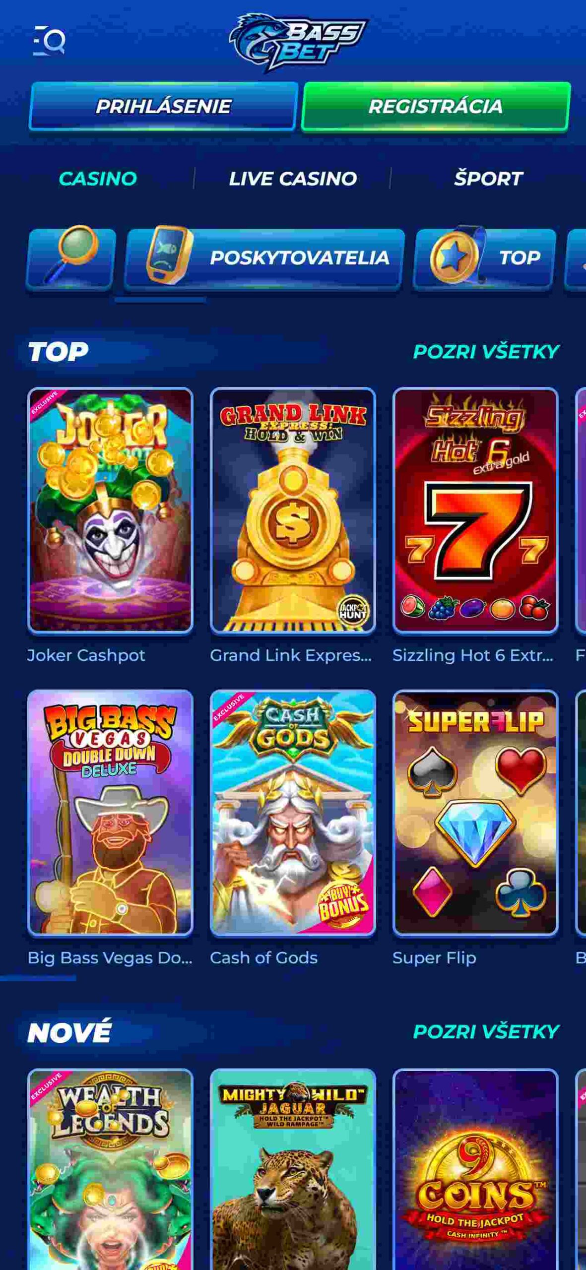 Bassbet Casino, Slovakia (mobile screen)