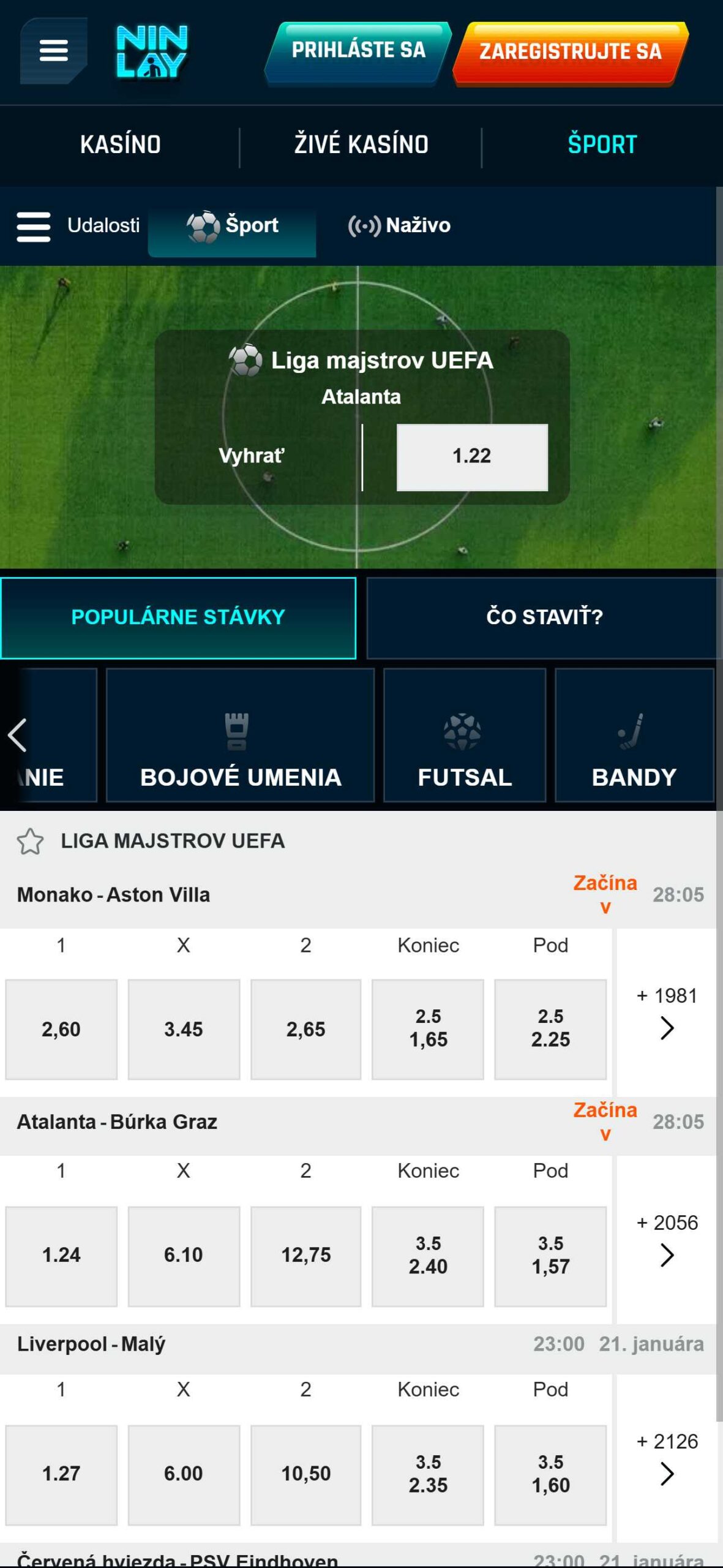 Ninlay Bookmaker Sport Betting-Slovensko(mobile), stavkovekancelarie.tv